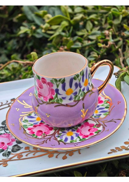 El Boyama Porselen Osmanlı Saray Kahve Fincanı-Lila 1 Adet
