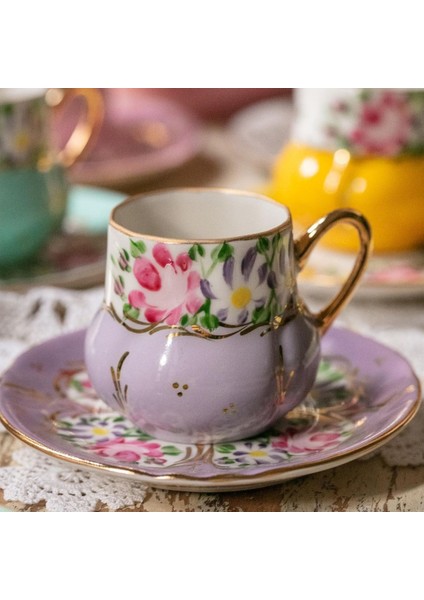 El Boyama Porselen Osmanlı Saray Kahve Fincanı-Lila 1 Adet fiyatları
