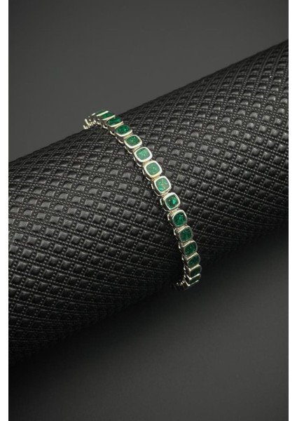 925 Ayar Gümüş Yeşil Doğal Taşlı Gümüş Renk Erkek Bileklik FRJ12678-3678-Y fiyatları