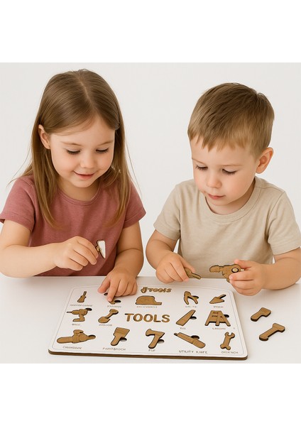 Jtoys Çocuklar Için Ahşap Tamir Seti Puzzle – Ingilizce Kelime Öğrenimi ve El-Göz Koordinasyonu Oyuncak
