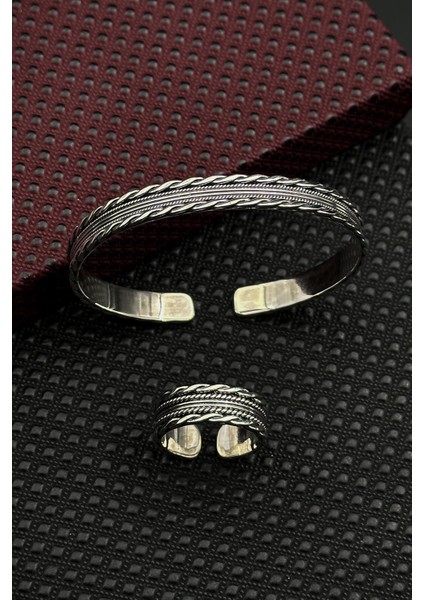 925 Ayar Gümüş Italyan Model Gümüş Renk Erkek Bileklik/yüzük Set FRJ12661-3661-A6