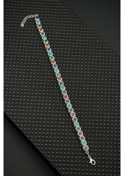 925 Ayar Gümüş Mix Doğal Taşlı Çok Renkli Erkek Bileklik FRJ12678-3678-CK