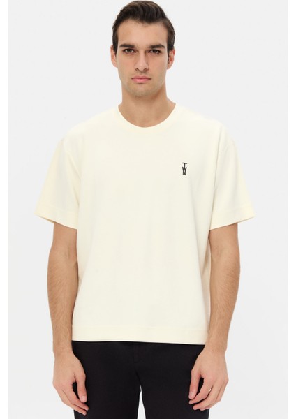 Relaxed Fit Ekru Düz T-Shirt