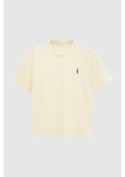 Relaxed Fit Ekru Düz T-Shirt fırsatları