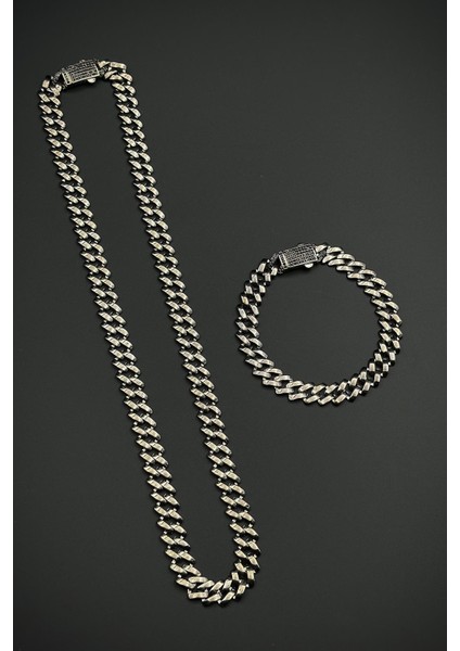 925 Ayar Gümüş Füme Renk Erkek Bileklik/kolye Set FRJ12660-3660-B