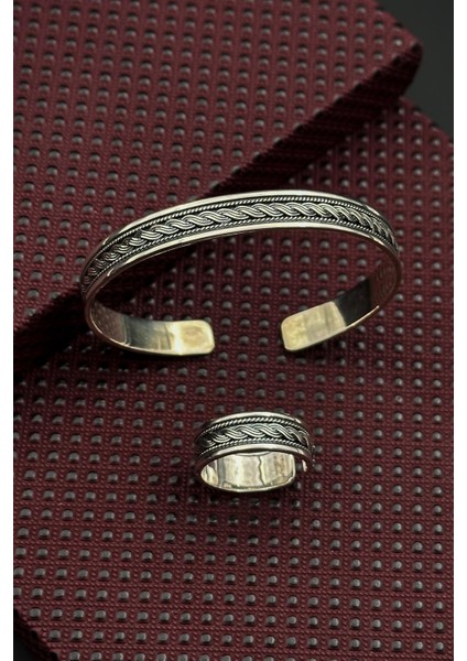 925 Ayar Gümüş Italyan Model Gümüş Renk Erkek Bileklik/yüzük Set FRJ12661-3661-A12