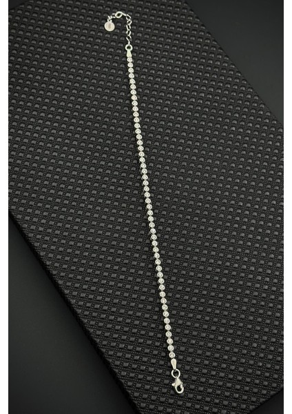 925 Ayar Gümüş Beyaz Zirkon Taşlı Gümüş Renk Erkek Bileklik FRJ12672-3672-A fiyatları