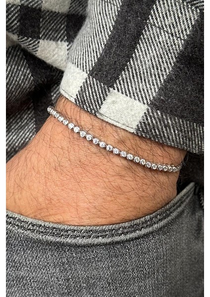 925 Ayar Gümüş Beyaz Zirkon Taşlı Gümüş Renk Erkek Bileklik FRJ12672-3672-A modelleri