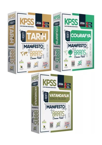 2026 KPSS Genel Kültür 3 Adım 3lü Manifesto Dijital Çözümlü Branş Deneme Seti