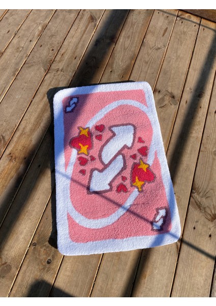 Sevgililer Günü Uno Kart Şeklinde Halı - Kalpli Kelebek Motifli El Yapımı Hediye - Sevgiliye Hediye modelleri