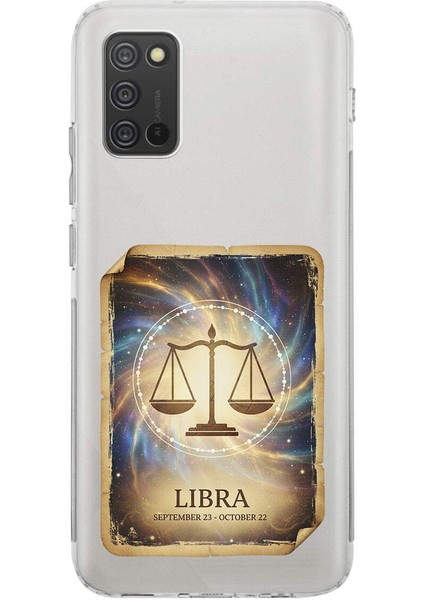 Samsung Galaxy A02S ile Uyumlu Burç Kartları Terazi Tasarımlı Şeffaf Silikon Kılıf