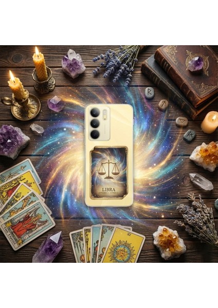 Samsung Galaxy A02S ile Uyumlu Burç Kartları Terazi Tasarımlı Şeffaf Silikon Kılıf modelleri