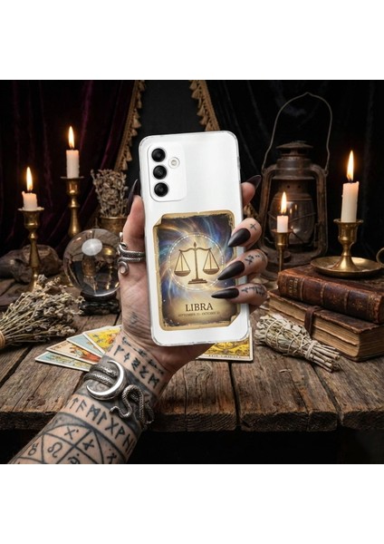 Samsung Galaxy A02S ile Uyumlu Burç Kartları Terazi Tasarımlı Şeffaf Silikon Kılıf fırsatları