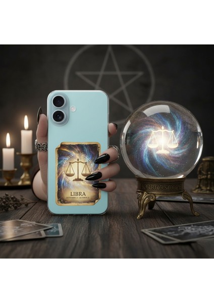 Samsung Galaxy A02S ile Uyumlu Burç Kartları Terazi Tasarımlı Şeffaf Silikon Kılıf