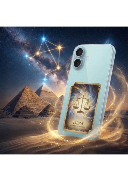 Samsung Galaxy A02S ile Uyumlu Burç Kartları Terazi Tasarımlı Şeffaf Silikon Kılıf
