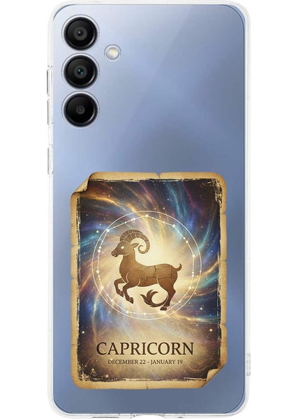 Samsung Galaxy A15 ile Uyumlu Burç Kartları Oğlak Tasarımlı Şeffaf Silikon Kılıf