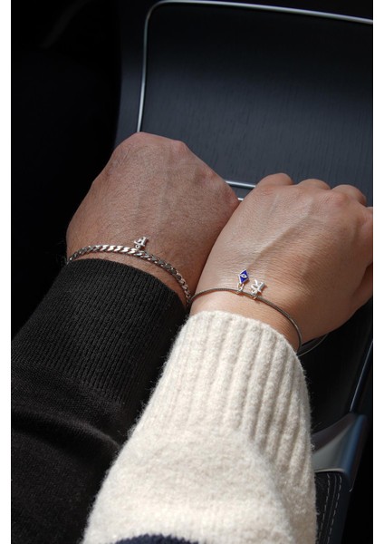 925 Ayar Gümüş Italyan Model Gümüş Renk Sevgililer Günü Özel Bileklik Set FRJ12427-3427-A