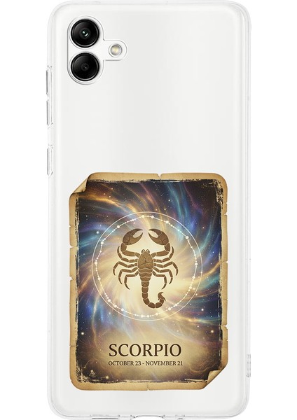 Samsung Galaxy A04 ile Uyumlu Burç Kartları Akrep Tasarımlı Şeffaf Silikon Kılıf