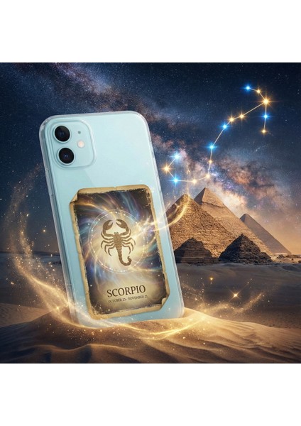 Samsung Galaxy A04 ile Uyumlu Burç Kartları Akrep Tasarımlı Şeffaf Silikon Kılıf