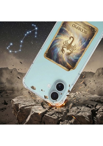 Samsung Galaxy A04 ile Uyumlu Burç Kartları Akrep Tasarımlı Şeffaf Silikon Kılıf