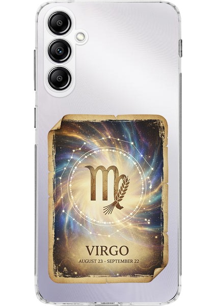 Samsung Galaxy A14 ile Uyumlu Burç Kartları Başak Tasarımlı Şeffaf Silikon Kılıf