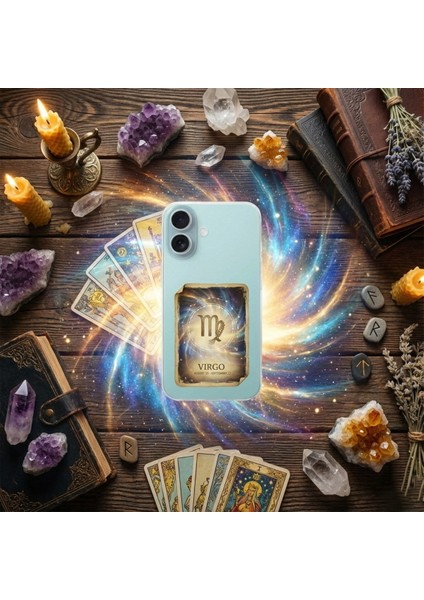 Samsung Galaxy A14 ile Uyumlu Burç Kartları Başak Tasarımlı Şeffaf Silikon Kılıf modelleri