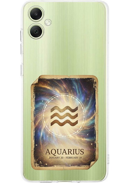 Samsung Galaxy A05 ile Uyumlu Burç Kartları Kova Tasarımlı Şeffaf Silikon Kılıf