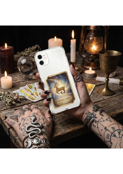 Samsung Galaxy A15 ile Uyumlu Burç Kartları Oğlak Tasarımlı Şeffaf Silikon Kılıf fırsatları