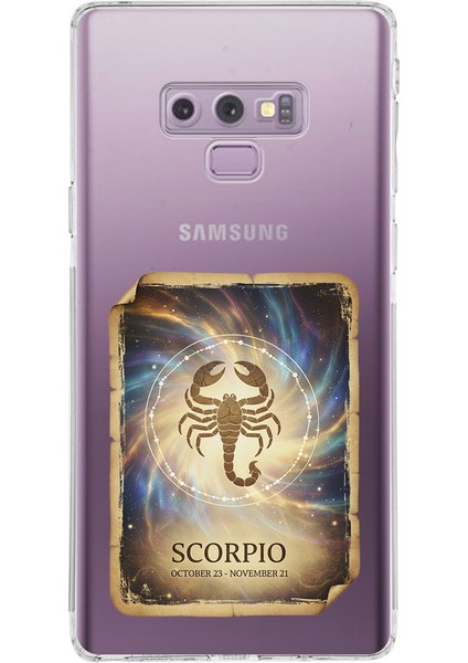 Samsung Galaxy Note 9 ile Uyumlu Burç Kartları Akrep Tasarımlı Şeffaf Silikon Kılıf