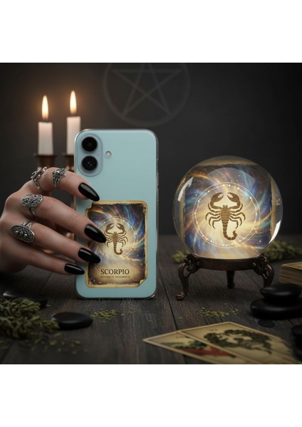 Samsung Galaxy Note 9 ile Uyumlu Burç Kartları Akrep Tasarımlı Şeffaf Silikon Kılıf