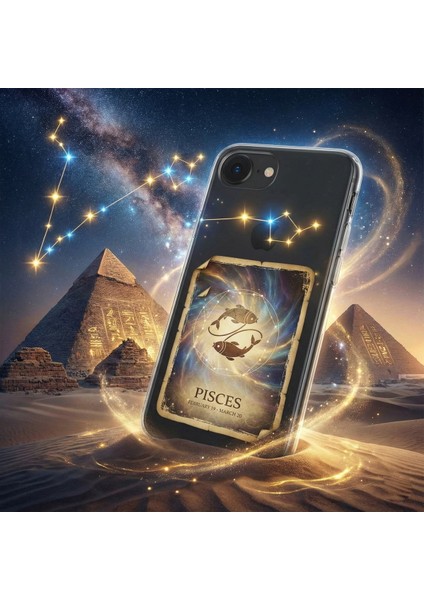 Samsung Galaxy S20 Fe ile Uyumlu Burç Kartları Balık Tasarımlı Şeffaf Silikon Kılıf