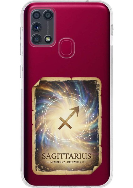 Samsung Galaxy M31 ile Uyumlu Burç Kartları Yay Tasarımlı Şeffaf Silikon Kılıf