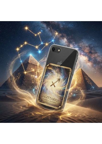 Samsung Galaxy M31 ile Uyumlu Burç Kartları Yay Tasarımlı Şeffaf Silikon Kılıf