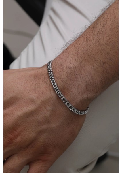 Erkek Gümüş Renk Zincir Model Çelik Bileklik