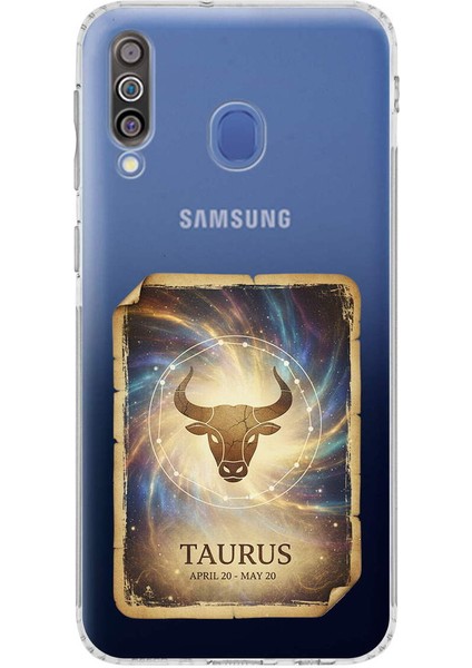 Samsung Galaxy M30 ile Uyumlu Burç Kartları Boğa Tasarımlı Şeffaf Silikon Kılıf