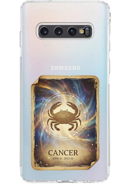 Samsung Galaxy S10 ile Uyumlu Burç Kartları Yangeç Tasarımlı Şeffaf Silikon Kılıf