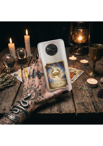 Samsung Galaxy S10 ile Uyumlu Burç Kartları Yangeç Tasarımlı Şeffaf Silikon Kılıf fırsatları