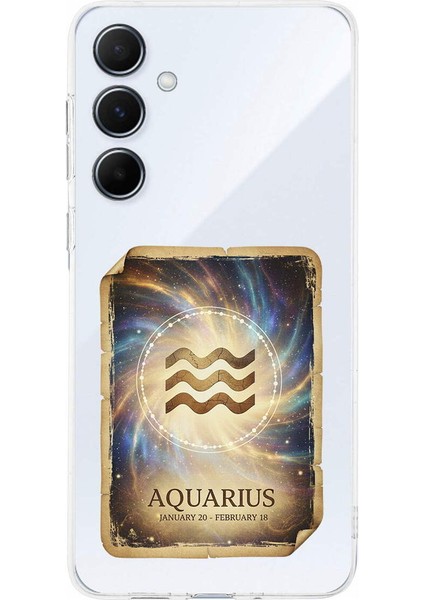 Samsung Galaxy A56 ile Uyumlu Burç Kartları Kova Tasarımlı Şeffaf Silikon Kılıf