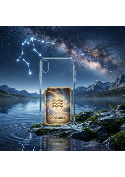 Samsung Galaxy A56 ile Uyumlu Burç Kartları Kova Tasarımlı Şeffaf Silikon Kılıf fiyatları