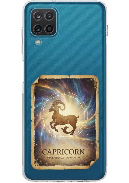 Samsung Galaxy M12 ile Uyumlu Burç Kartları Oğlak Tasarımlı Şeffaf Silikon Kılıf
