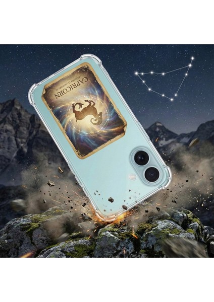 Samsung Galaxy M12 ile Uyumlu Burç Kartları Oğlak Tasarımlı Şeffaf Silikon Kılıf
