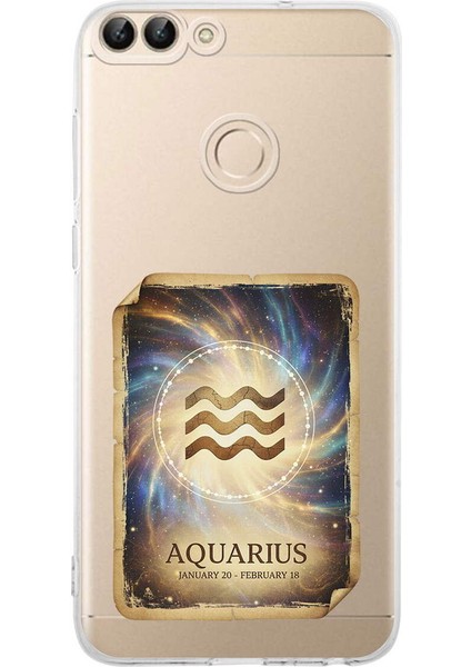 Huawei P Smart 2018 ile Uyumlu Burç Kartları Kova Tasarımlı Şeffaf Silikon Kılıf