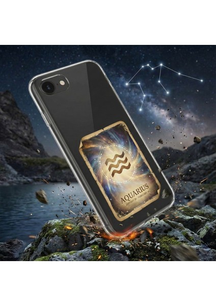 Huawei P Smart 2018 ile Uyumlu Burç Kartları Kova Tasarımlı Şeffaf Silikon Kılıf