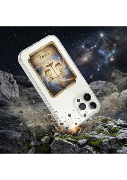 Samsung Galaxy S22 Ultra ile Uyumlu Burç Kartları Terazi Tasarımlı Şeffaf Silikon Kılıf