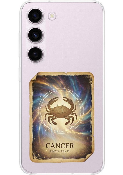 Samsung Galaxy S23 ile Uyumlu Burç Kartları Yangeç Tasarımlı Şeffaf Silikon Kılıf