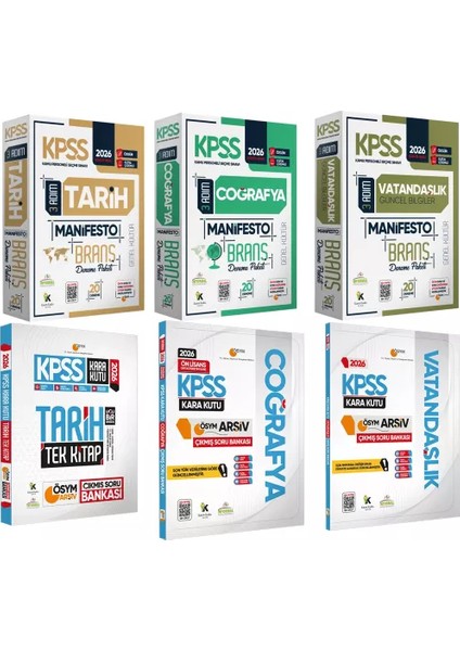 2026 Kpss Gk Tarih Coğrafya Vatandaşlık Kara Kutu Soru Bankası ve Manifesto Branş Deneme 6lı Seti