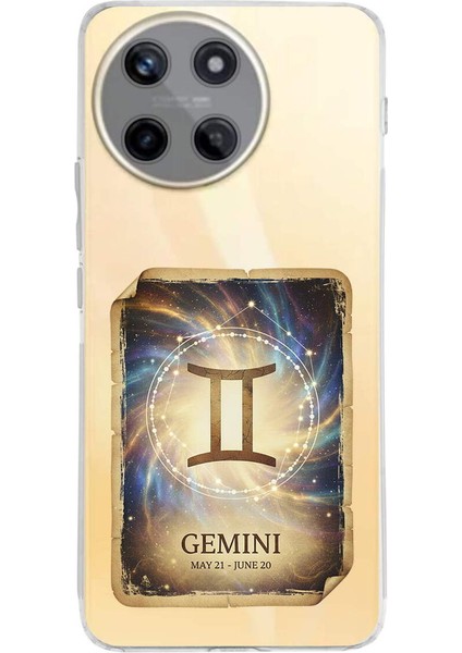 Realme 11 ile Uyumlu Burç Kartları Ikizler Tasarımlı Şeffaf Silikon Kılıf