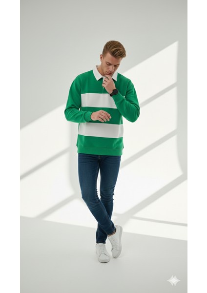 Unısex Gömlek Yaka Üç Iplikli Düğmeli Yumuşak Dokulu Çift Renk Sweatshirt fiyatları