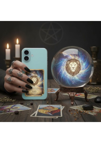 iPhone 16 Pro ile Uyumlu Burç Kartları Aslan Tasarımlı Şeffaf Silikon Kılıf