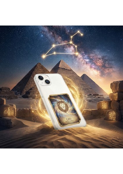 iPhone 16 Pro ile Uyumlu Burç Kartları Aslan Tasarımlı Şeffaf Silikon Kılıf